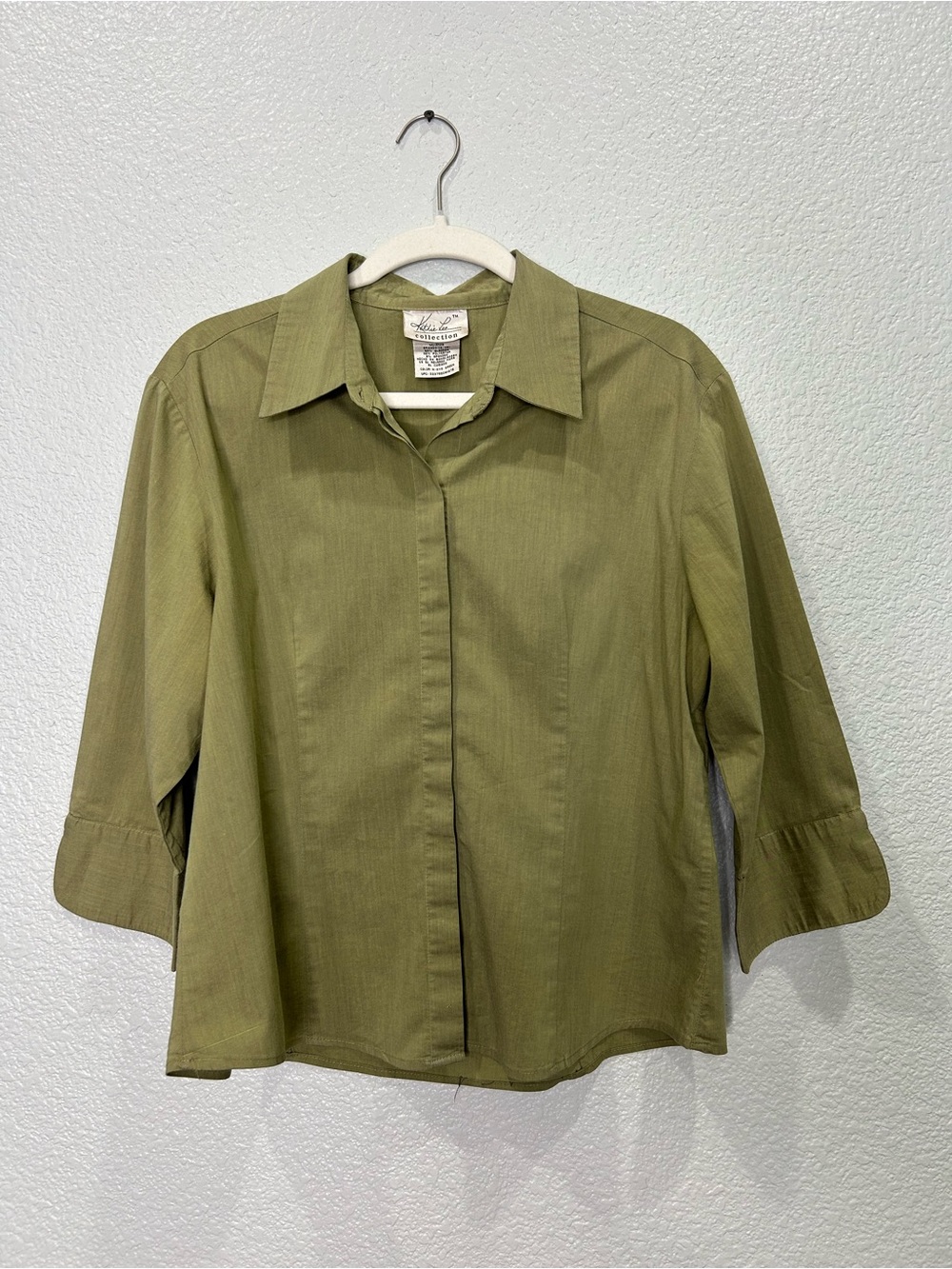 Kathie Lee Collection Olive Green Button-Front Collared Top
